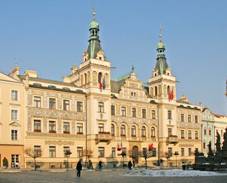 City hall and plague pillar, Pardubice, Czech Republic.jpg