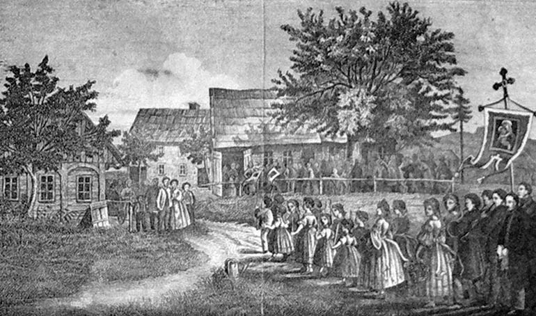 Poutn�ci k domku Magdaleny Kade